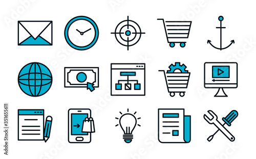 clock, Seo and marketing online icon set, half color half line style