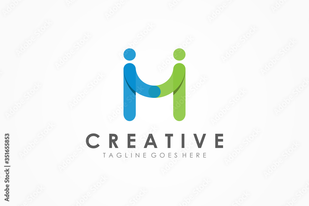 Abstract Initial Letter M Logo. Blue Green Rounded Line Partnership People Symbol Origami Style with Shadow. Flat Vector Logo Design Template Element. Abstract Initial Letter M Logo. Blue Green Rounded Line Partnership People Symbol Origami Style with Shadow. Flat Vector Logo Design Template Element.