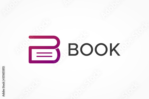 Book Logo Education Symbol. Purple Linear Rounded Style Initial Letter B isolated on White Background. Flat Vector Logo Design Template Element