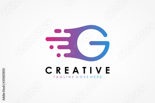 Abstract Initial Letter G Logo. Purple and Blue Gradient shape with Pixel Dots isolated on White Background. Usable for Business and Technology Logos. Flat Vector Logo Design Template Element.