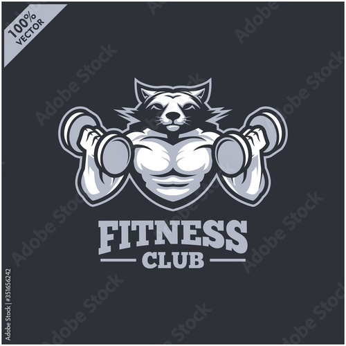 Fox with strong body, fitness club or gym logo. Design element for company logo, label, emblem, apparel or other merchandise. Scalable and editable Vector illustration