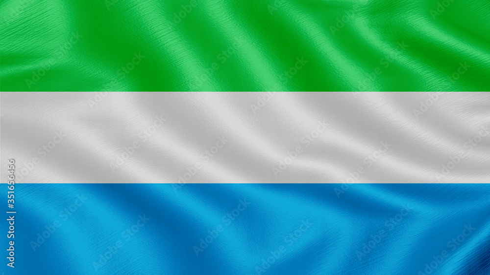 Flag of Sierra leone. Realistic waving flag 3D render illustration with highly detailed fabric texture.