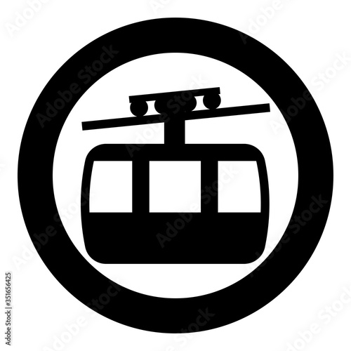 Funicular air way cable car Ski lift Mountain resort Aerial transportation tourism Ropeway Travel cabin icon in circle round black color vector illustration flat style image