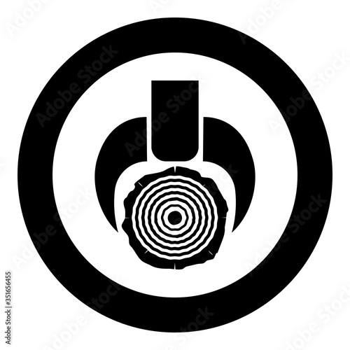 Timber carrying vessel transportation Special cargo Tree trunk lifting device Logging operations Skidder forestry vehicle Lumber forwarder icon in circle round black color vector illustration