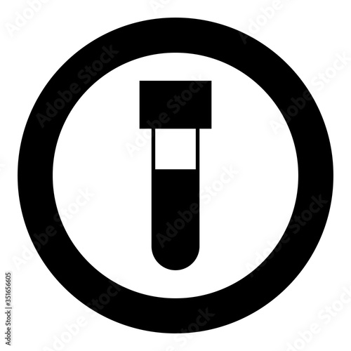 Test tube with blood Medical vial icon in circle round black color vector illustration flat style image