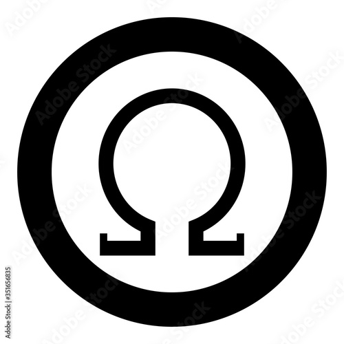 Omega greek symbol capital letter uppercase font icon in circle round black color vector illustration flat style image