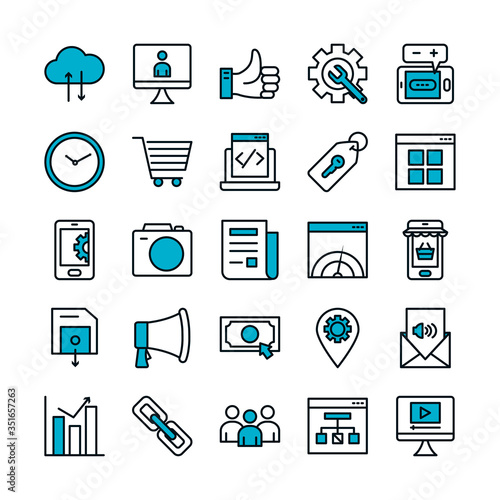 chain link, Seo and marketing online icon set, half color half line style