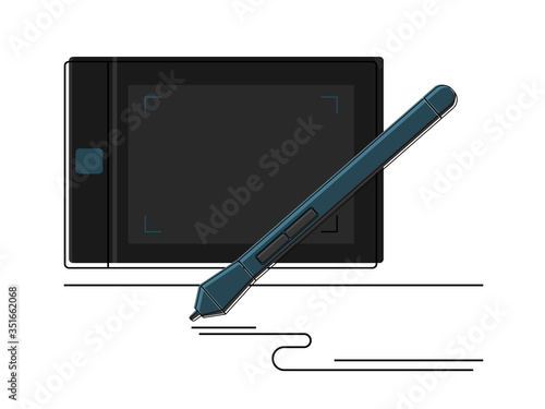 Graphic tablet and and Stylus detailed icon vector graphic illustration
