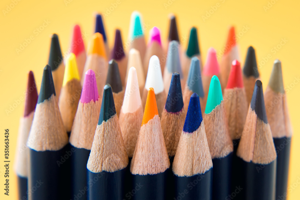 Color pencils close-up on a yellow background. Creativity concept. Selective focus.
Color pencils close-up on a yellow background. Creativity concept. Selective focus.