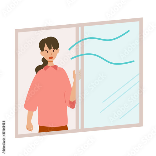 【新しい生活様式】窓を開けて換気する女性