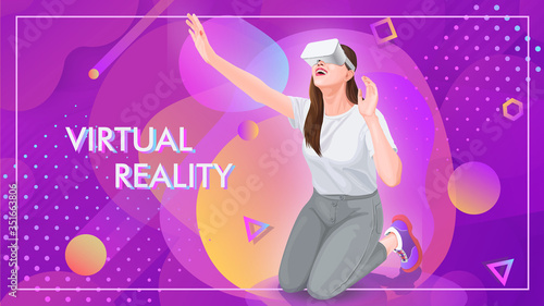Girl  watching world in virtual reality glasses