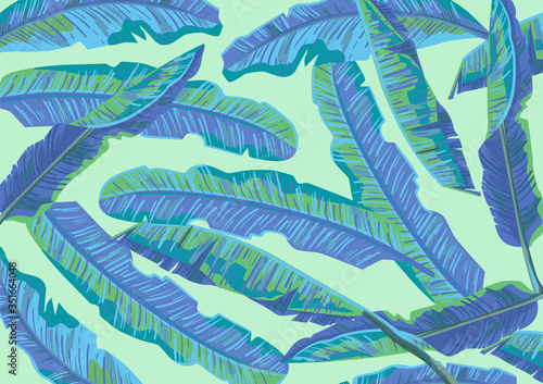 Vector banana leaves seamless pattern. Pastel tropical banana foliage endless background.