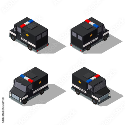 isometric police van. Vector illustration of armored special forces vehicle.