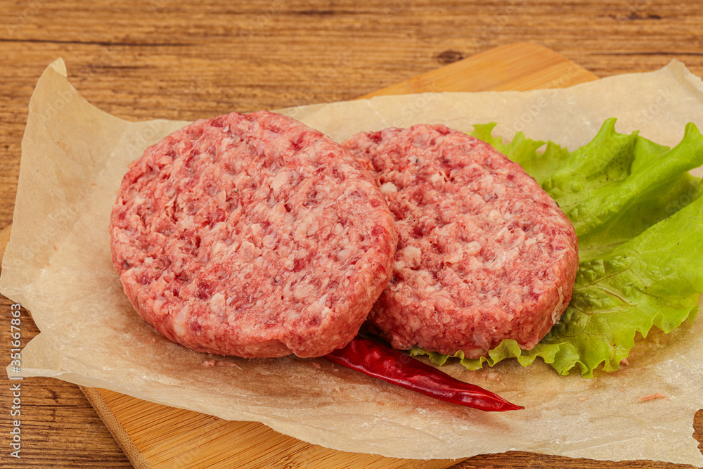 Raw beef cutlet for burger Raw beef cutlet for burger