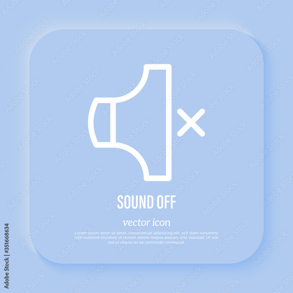 Sound off, mute. Megaphone with cross mark. Thin line icon for app. Vector illustration. Sound off, mute. Megaphone with cross mark. Thin line icon for app. Vector illustration.