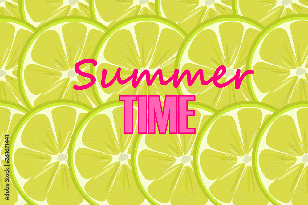 Summer time ilustración con rodajas de lima como fondo 