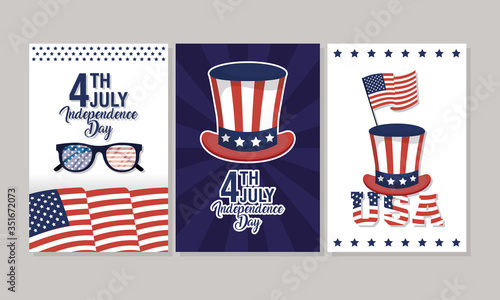usa independence day with flag and icons