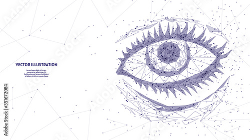Human eyes close up. Model organ anatomy. Iris, eyelashes. The concept of vision correction, treatment, surgery. Innovative medicine and technology. 3d low poly wireframe vector illustration.