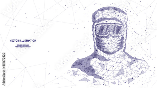 Man in a protective suit, in a medical mask, goggles. Medical worker, doctor is protected against infection with the COVID-19 virus, chemical protection, infection, biosecurity.