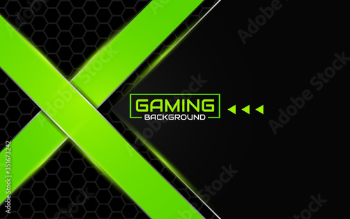 Abstract futuristic black and light green gaming background with modern esport shapes. Vector design template technology concept for element game banner, sport poster, cyber wallpaper theme, website