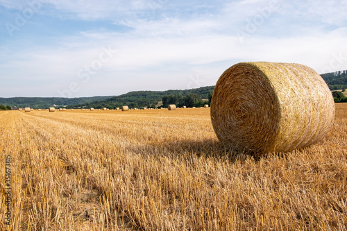 Gold straw bales during mid-summer in Hungary, close to Kapolcs