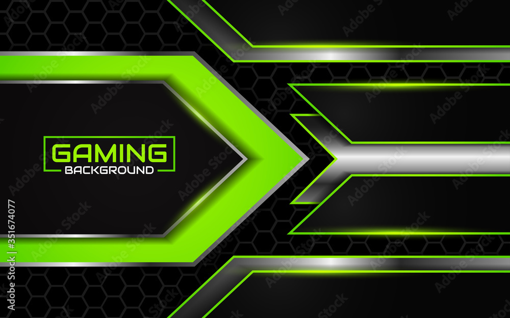 Abstract futuristic black and light green gaming background with modern  esport shapes. Vector design template technology concept for element game  banner, sport poster, cyber wallpaper theme, website Stock Vector | Adobe  Stock