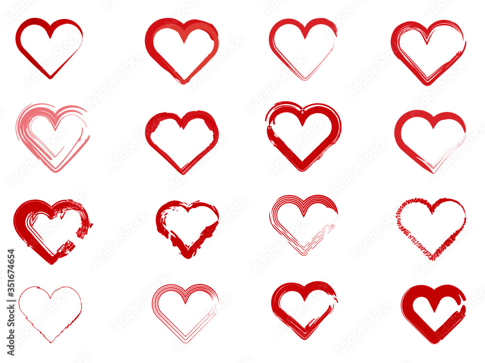 A red set of drawn love hearts A red set of drawn love hearts