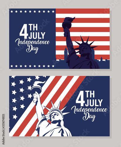usa independence day with flag and liberty statue