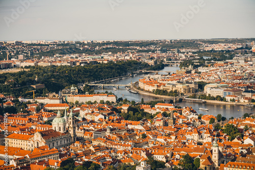 Aerial view of Prague Czech Republic from Petrin Hill observation Tower.