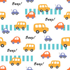 Acrylglasbilder Automuster Niedliches Auto Bus Muster fürs Babyzimmer  © Plameniya