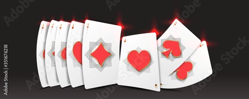 Stylish glowing red playing cards casino background