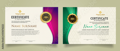 set modern certificate template with flow lines ornament and modern pattern background.