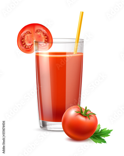 Vector realistic tomato juice in glass ripe