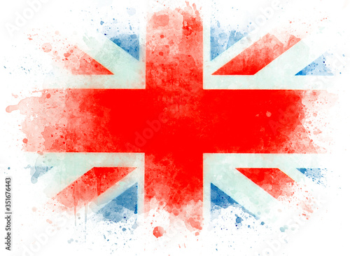 Watercolor flag of Great Britain. English flag, United Kingdom or UK flag on white paper, illustration 