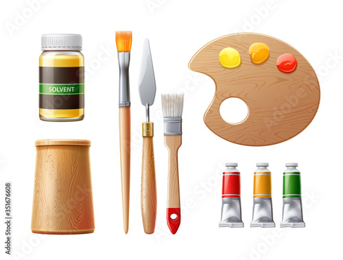 Vector realistic oil paint tube brush for drawing