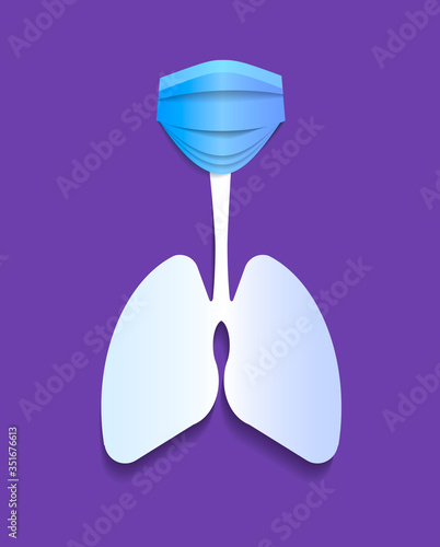 Lungs with mask icon, flat style.