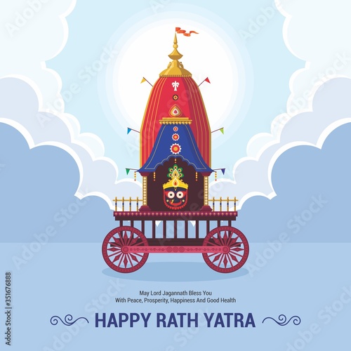Ratha Yatra Festival celebration for Lord Jagannath, Balabhadra and Subhadra. 
Lord Jagannath Puri Odisha God Rathyatra Festival. Rath Yatra celebration background. Vector illustration