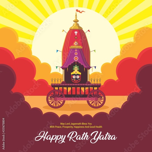 Ratha Yatra Festival celebration for Lord Jagannath, Balabhadra and Subhadra. 
Lord Jagannath Puri Odisha God Rathyatra Festival. Rath Yatra celebration background. Vector illustration.