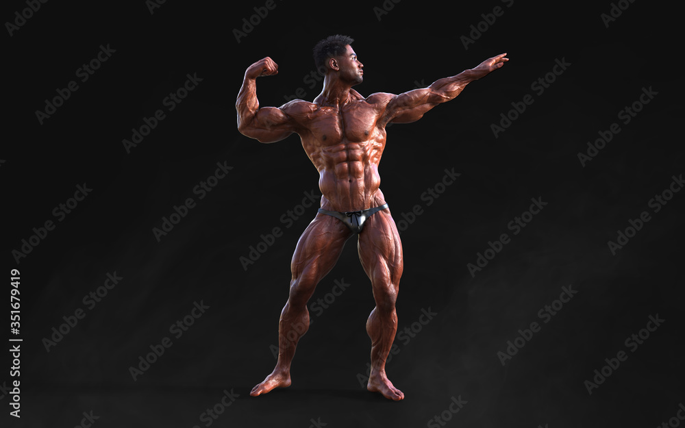 Obraz premium 3d Illustration bodybuilder man posing. Beautiful sporty male power guy. Fitness muscle man with clipping path.