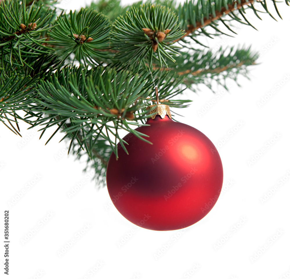 red christmas ball on tree red christmas ball on tree