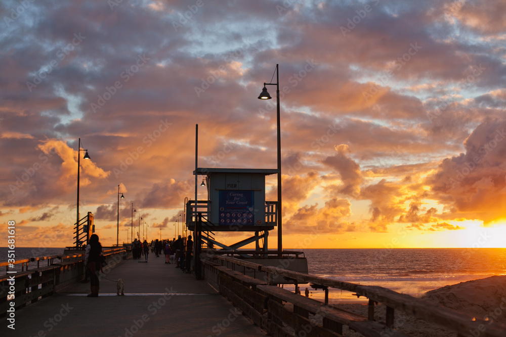 view of sunset sky and ocean pier, California, Los Angeles
