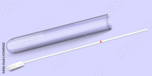 Empty test tube and swab Sample.Test result for Covid 19 virus. Realistic Isolated on a white background. Vector illustration.