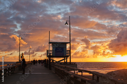 view of sunset sky and ocean pier, California, Los Angeles © Anna