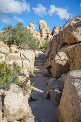 hiking the hidden valley trail in joshua tree national park, california, usa