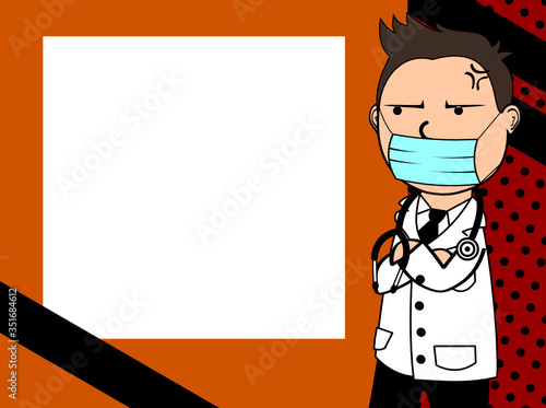 grumpy doctor kid cartoon expression frame background in vector format