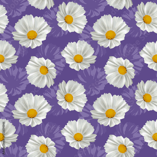 Seamless white flowers violet pattern