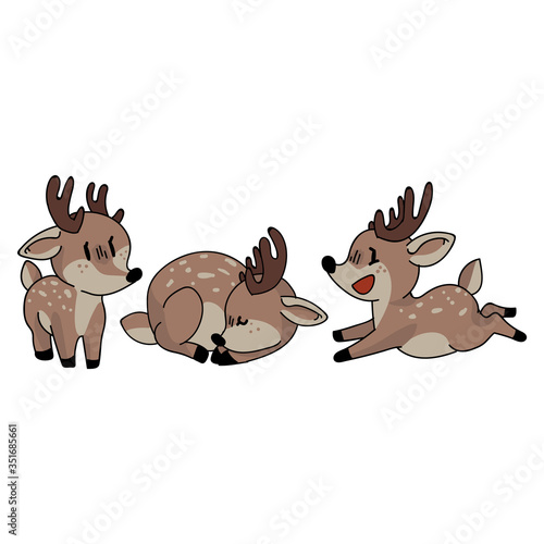 Cute woodland buck set animal vector illustration. Buck deer with antlers. Childlish hand drawn doodle style. For baby nursery decor, boho kids fashion, trendy doodle forest graphic design. 