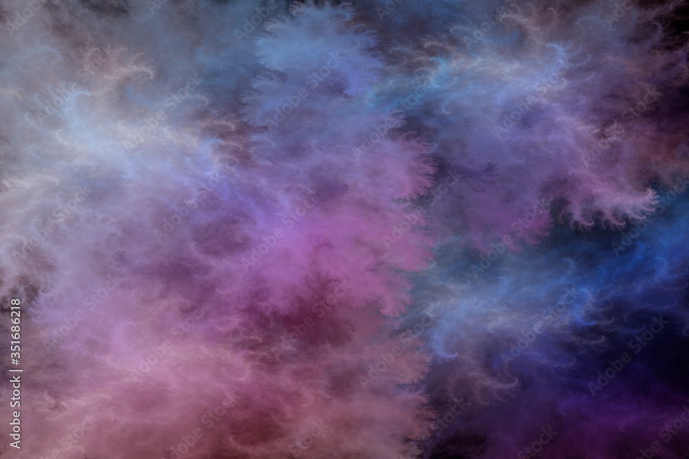 Abstract pink and blue beautiful fractal background in the form of clouds and feathers and is suitable for use in projects of imagination, creativity and design.