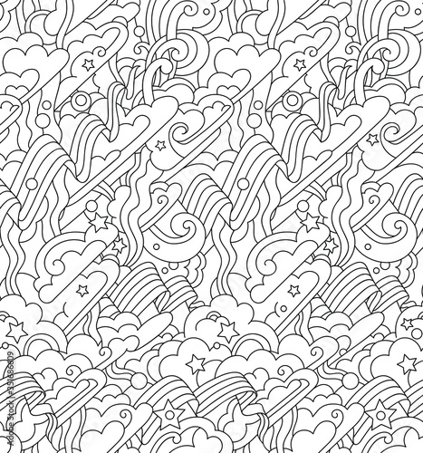 Design with stars and abstract shapes intertwined  seamless pattern 
