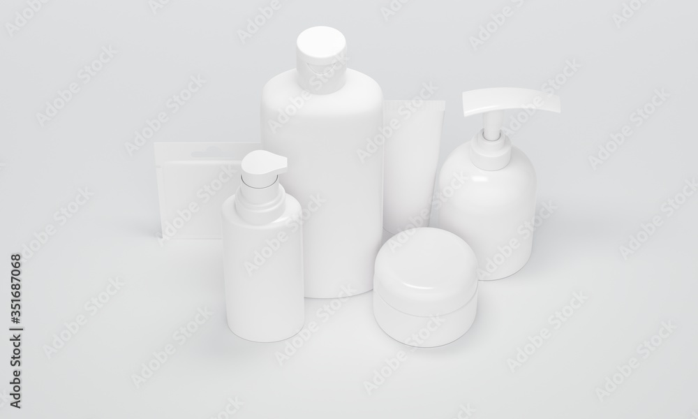 Mock up bottles for cosmetics on a white background. 3d rendering Mock up bottles for cosmetics on a white background. 3d rendering